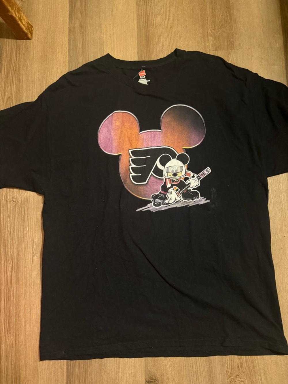Hanes Black Kids' Hockey Mouse Graphic Tee with Sunset Logo